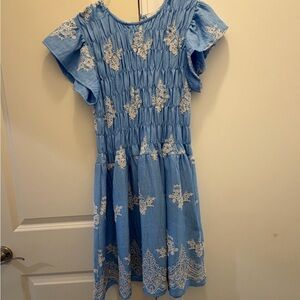 Ellison Light Blue Embroidered Smocked Casual Dress